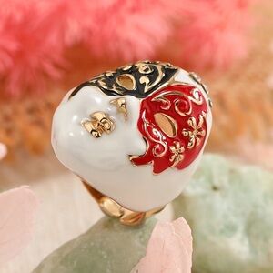 Elegant Enamel Ring. Chinese Opera Mask Design. Tribal style Adjustable Ring.🎭